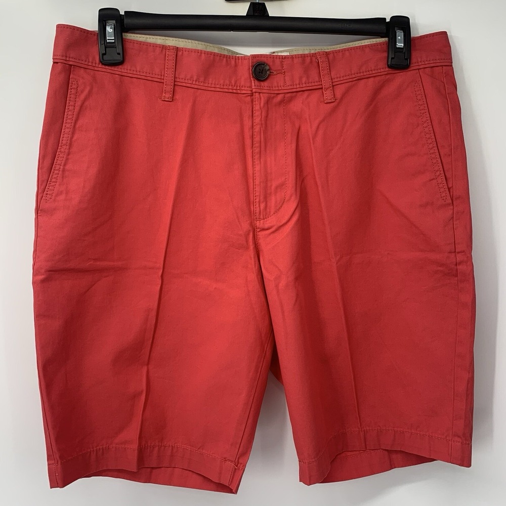 Original Penguin Chino Shorts Mens 34 Red Solid Cotton Embroidered Logo Casual - Picture 2 of 7